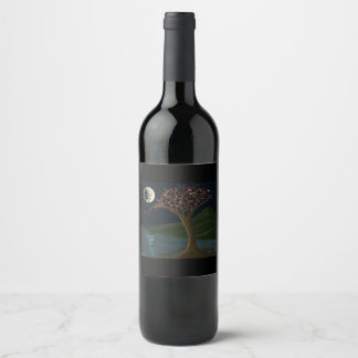 Moonlit River Tree Wine Label Wijn Etiket
