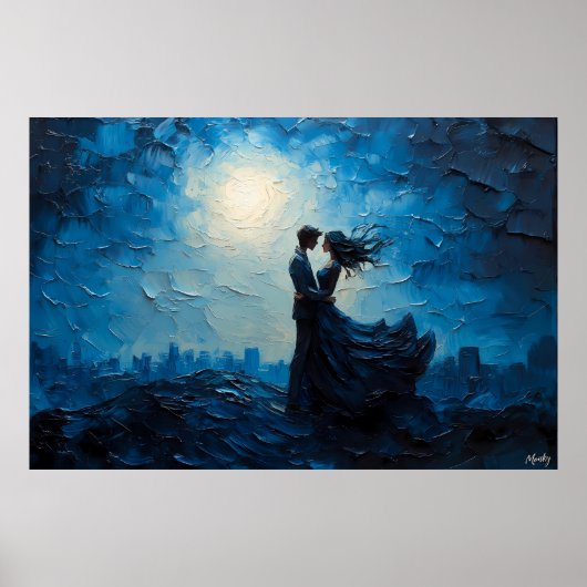 Moonlit Romance paar omarmen Schilderachtig avond Poster (Voorkant)