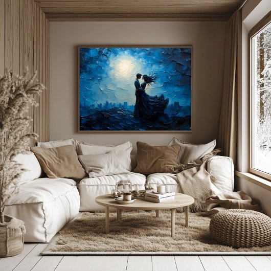 Moonlit Romance paar omarmen Schilderachtig avond Poster