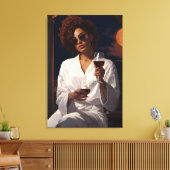Moonlit Romance: Vrouw en het glas van Wijn Canvas Afdruk (Insitu (Woonkamer))