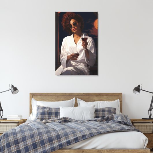 Moonlit Romance: Vrouw en het glas van Wijn Canvas Afdruk (Insitu (Slaapkamer))