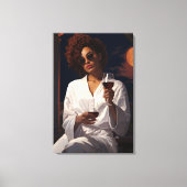 Moonlit Romance: Vrouw en het glas van Wijn Canvas Afdruk (Voorkant)