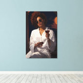 Moonlit Romance: Vrouw en het glas van Wijn Canvas Afdruk (Insitu (Houten vloer))