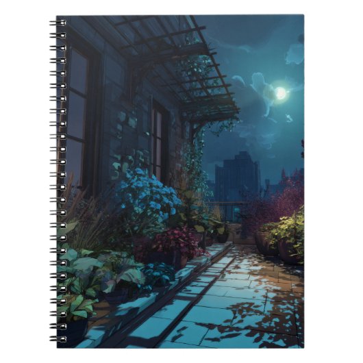 Moonlit Rooftop Garden Night Notitieboek (Voorkant)