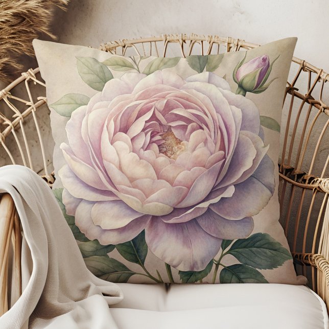 Moonlit Roos heksenkussen - Witch's Garden Dreams Kussen (Moonlit Rose Witch Pillow - Witch’s Garden Dreams in a boho rattan armchair.)