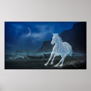 Moonlit Running Horse Ghost Print Poster Kunstwerk