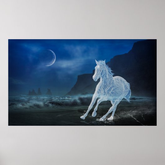 Moonlit Running Horse Ghost Print Poster Kunstwerk (Voorkant)