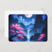 Moonlit Sakura & Waterfall Japanese RSVP Card - El (Voorkant / Achterkant)