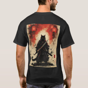 Moonlit Samurai Cat – Japanse Alley Noir kunst T-shirt