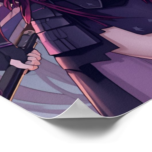 Moonlit Samurai Shadow — Elegant Anime Warrior Gir Poster (Hoek)