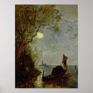 Moonlit Scene met Gondola Poster