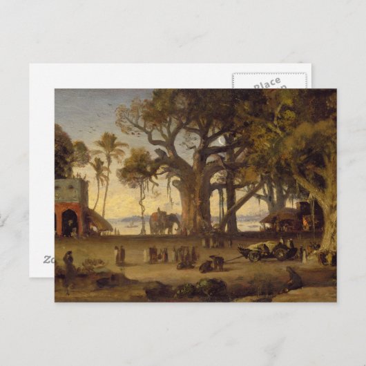 Moonlit Scene of Indian Figures and Elephants amon Briefkaart (Voorkant / Achterkant)