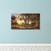 Moonlit Scene of Indian Figures and Elephants amon Canvas Afdruk (Insitu (Houten vloer))