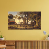 Moonlit Scene of Indian Figures and Elephants amon Canvas Afdruk (Insitu (Woonkamer))