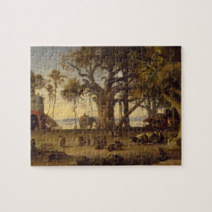 Moonlit Scene of Indian Figures and Elephants amon Legpuzzel