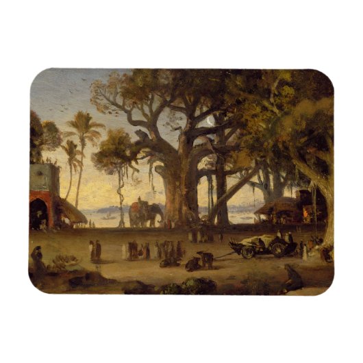 Moonlit Scene of Indian Figures and Elephants amon Magneet (Horizontaal)