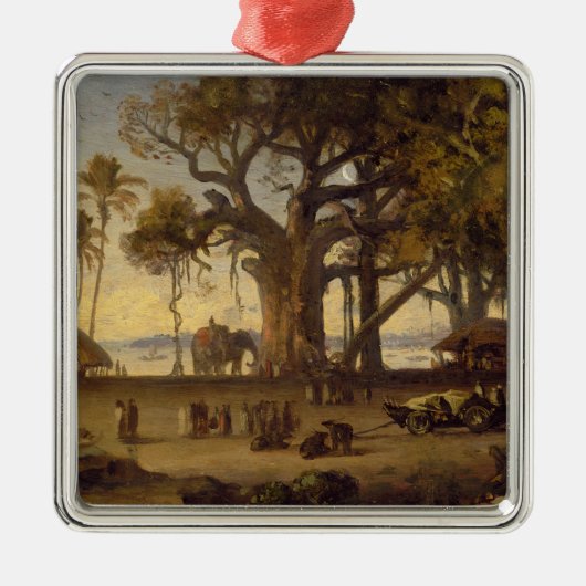 Moonlit Scene of Indian Figures and Elephants amon Metalen Ornament (Voorkant)