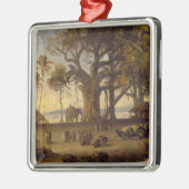 Moonlit Scene of Indian Figures and Elephants amon Metalen Ornament (Links)