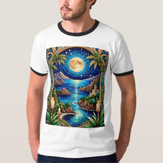 Moonlit Seaside Sanctuary Fantasy Art Tshirt (Voorkant)