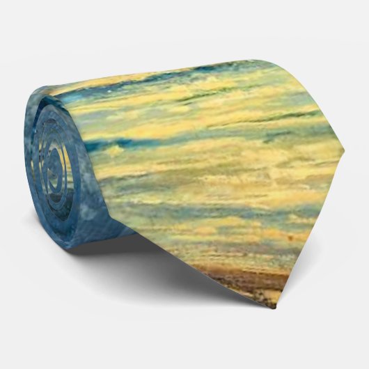 Moonlit Seaview, fijn kunstschilderij Stropdas (Opgerold)