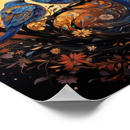 Moonlit Serenade: Romantisch Blue Birds Poster (Hoek)