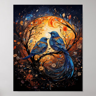 Moonlit Serenade: Romantisch Blue Birds Poster
