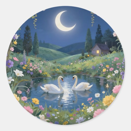 Moonlit Serenade -  Ronde Sticker (Voorkant)