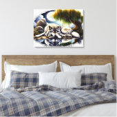 Moonlit Serenity A Slumbering Wolf 24x18 Canvas Afdruk (Insitu (Slaapkamer))