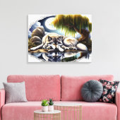 Moonlit Serenity A Slumbering Wolf 24x18 Canvas Afdruk (Insitu (Woonkamer))