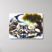 Moonlit Serenity A Slumbering Wolf 24x18 Canvas Afdruk (Voorkant)