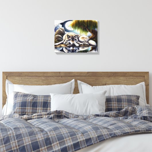Moonlit Serenity Een Slumberende Wolf 16x12 Canvas Afdruk (Insitu (Slaapkamer))