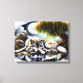Moonlit Serenity Een Slumberende Wolf 16x12 Canvas Afdruk (Voorkant)
