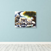 Moonlit Serenity Een Slumberende Wolf 16x12 Canvas Afdruk (Insitu (Houten vloer))