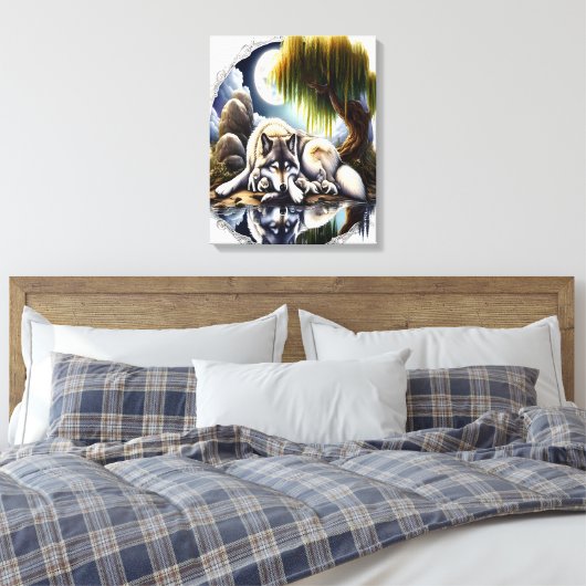 Moonlit Serenity Een Slumberende Wolf 16x20 Canvas Afdruk (Insitu (Slaapkamer))