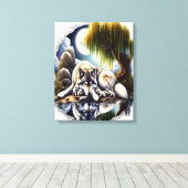 Moonlit Serenity Een Slumberende Wolf 16x20 Canvas Afdruk (Insitu (Houten vloer))