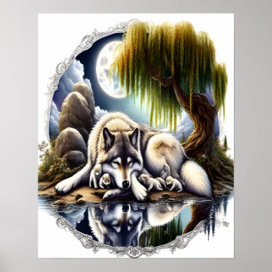 Moonlit Serenity Een Slumberende Wolf 16x20 Poster
