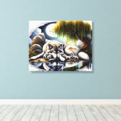 Moonlit Serenity Een Slumberende Wolf 20x16 Canvas Afdruk (Insitu (Houten vloer))