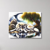 Moonlit Serenity Een Slumberende Wolf 20x16 Canvas Afdruk (Voorkant)
