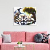 Moonlit Serenity Een Slumberende Wolf 20x16 Canvas Afdruk (Insitu (Woonkamer))