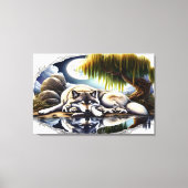 Moonlit Serenity Een Slumberende Wolf 36x24 Canvas Afdruk (Voorkant)