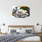 Moonlit Serenity Een Slumberende Wolf 36x24 Canvas Afdruk (Insitu (Slaapkamer))