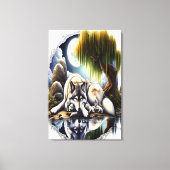 Moonlit Serenity Een Slumbering Wolf24x36 Canvas Afdruk (Voorkant)