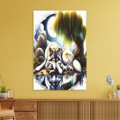 Moonlit Serenity Een Slumbering Wolf24x36 Canvas Afdruk (Insitu (Woonkamer))