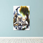 Moonlit Serenity Een Slumbering Wolf24x36 Canvas Afdruk (Insitu (Houten vloer))
