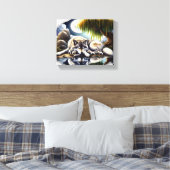 Moonlit Serenity Een Slumbering Wolf 10x8 Canvas Afdruk (Insitu (Slaapkamer))