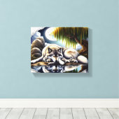 Moonlit Serenity Een Slumbering Wolf 10x8 Canvas Afdruk (Insitu (Houten vloer))