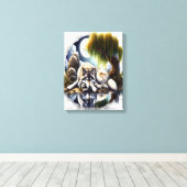 Moonlit Serenity Een Slumbering Wolf 12x16 Canvas Afdruk (Insitu (Houten vloer))