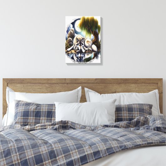 Moonlit Serenity Een Slumbering Wolf 12x16 Canvas Afdruk (Insitu (Slaapkamer))