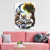Moonlit Serenity Een Slumbering Wolf 18x24 Canvas Afdruk (Insitu (Woonkamer))