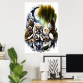 Moonlit Serenity Een Slumbering Wolf 24x36 Poster (Thuiskantoor)